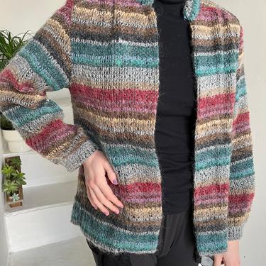 Muted Earth Tones Striped Sweater 1980s Medium Vintage Mohair Acrylic 