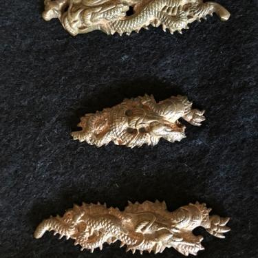 Menuki Circa 1900 Three Dragons Bronze Japanese Sword Handle HardwareKatana