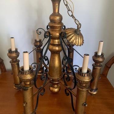 Vintage Gold and  Wrought Iron Chandelier Mediterranean Italian Spanish Style 