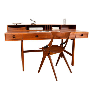 1965 Early Production Lovig Danish Modern ‘Flip-Top’ Teak Partner’s Desk