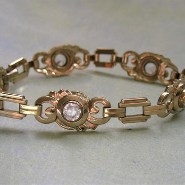 Antique Art Deco Gold Filled and Glass Bracelet, Vintage GF Art Deco Bracelet, Old Deco Bracelet (#3816) 
