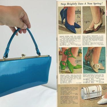 Step Brightly - Vintage 1950s 1960s Cerulean Teal Turquoise Blue Vinyl Handbag Purse 