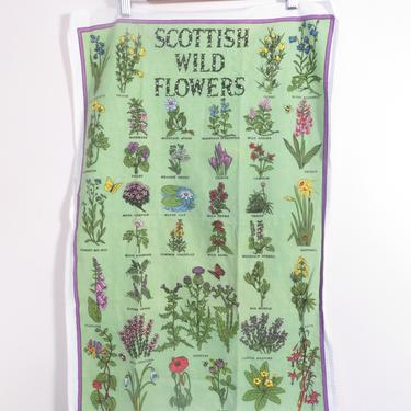 Vintage Scottish Wild Flowers Mint Green Cotton Tea Towel Made In Britain 18 x 28 