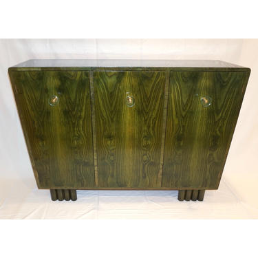 1970s Italian Ash Wood Green Malachite Pigmented Triangular Postmodern Cabinet