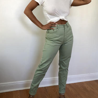 vintage muted green denim jeans, S to M 