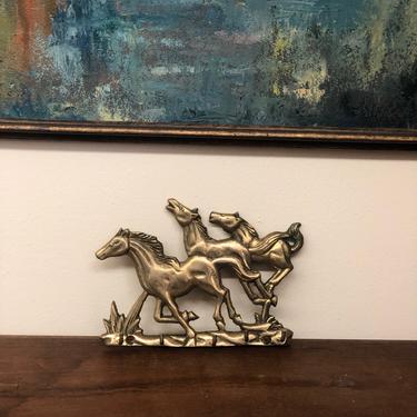 Vintage Mid Century Modern Gold Colored Horses Metal Wall Hooks Key Hanger Entry Brass Color Deco Art 