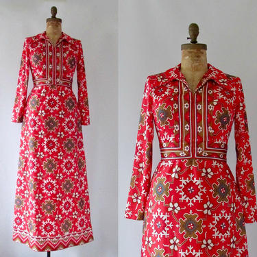 LET IT SNOW Emilio Borghese Vintage 60s Dress | 1960s Psychedelic Snowflake Print Maxi | 70s 1970s Mid Century Mod Hippie Chic | Size Medium 