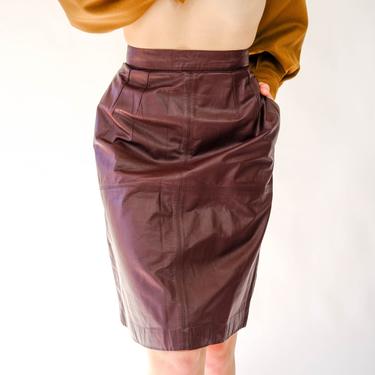 Vintage 80s Christian Dior Plum Leather High Waisted Skirt | 100% Genuine Leather | Uptown Bohemian Chic | 1980s Dior Designer Leather Skirt 