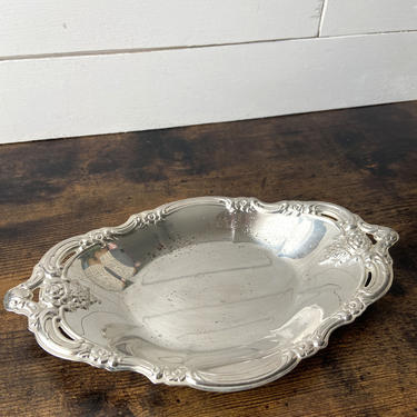 Antique Small Community Silver Plate Tray, Floral, Rose | Midcentury Vintage Metal Tray For Cookies Candies Engraved Scalloped Edge Dish by CuriouslyCuratedShop
