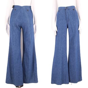 70s sz 25 high waist denim bell bottoms jeans / vintage 1970s dead stock wide leg flares pants 24 