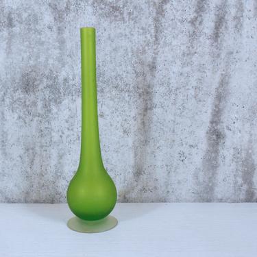 Carlo Moretti Satinato Pencil Neck Vase in Green - 10 Inches Tall 