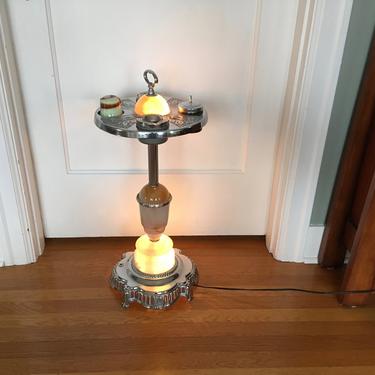 Vintage Lighted Smoking Stand, Slag Agate Glass, Mico Lighter, Great Gatsby Era 