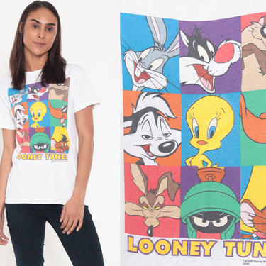 Looney Tunes Shirt Bugs Bunny Tasmanian Devil Tshirt 90s White Graphic Retro Vintage Tee T Shirt Tweety Warner Bros Tee Extra Small xs 