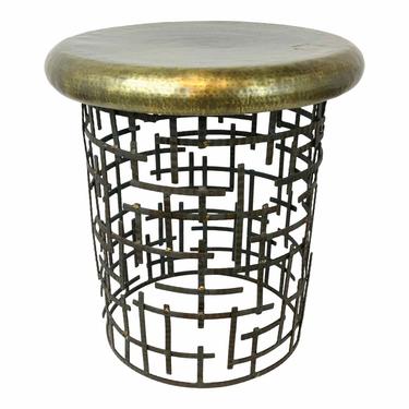 Mid-Century Modern Brutalist Style Antique Brass Finished End Table