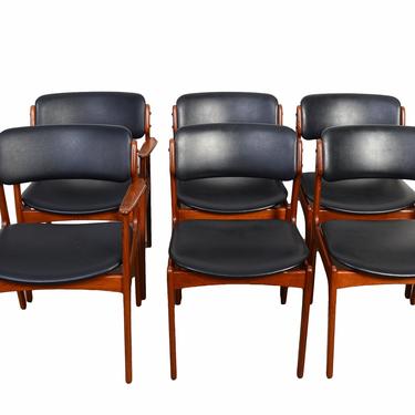 6 Teak Dining Chairs Erik Buch Danish Modern  OD Mobler Model 49 Black Leather 