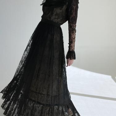 1950's Black Lace Long Sleeve Gown
