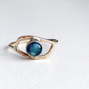 Gold and Silver Labradorite Eye Ring Handmade in 14k Goldfilled and Sterling Silver 