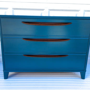 Refurbished Mid Century Modern Dresser, MCM Painted Dresser, Kent Coffey Dresser, Blue Teal Dresser, Changing Table, Free NYC Delivery 