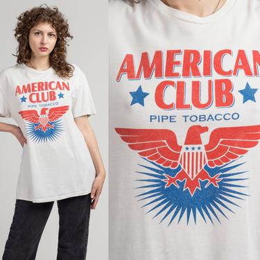 Vintage American Club Pipe Tobacco T Shirt - Large | 90s Red White Blue Retro Graphic Tee 