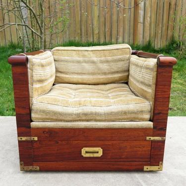 Vtg MARGE CARSON CASED ROSEWOOD CAMPAIGN STYLE LOUNGE or CLUB CHAIR Mid Century