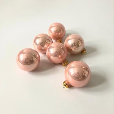 Vintage Blush Pink Glass Tree Ornaments / Set of 6 