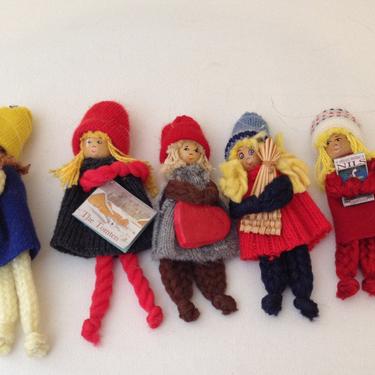 Set of (5) Buttiki Swedish Handmade Wooden Yarn ornaments- Perfect collectible for the holidays 