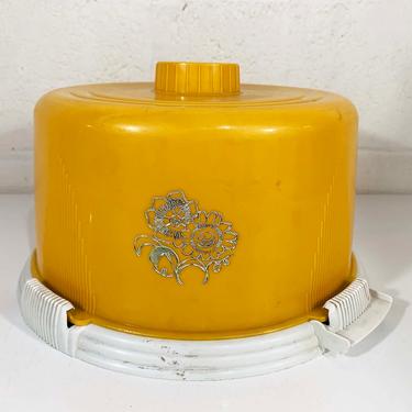 Vintage Cake Carrier Yellow White Floral Plastic Mod MCM Mid-Century Picnic Kitchen Holder Container Flowers 1960s 60s Lock Lift Lustroware 