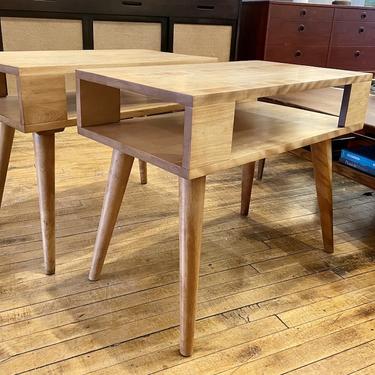 Pair of Conant Ball Solid Maple End Tables by Leslie Diamond