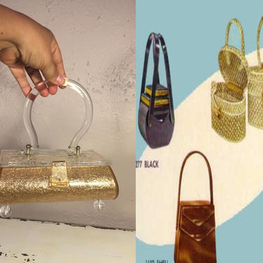 Star Burst By Her Side - Vintage 1950s Golden Confetti Lucite Footed Coffin Box Handbag Purse 