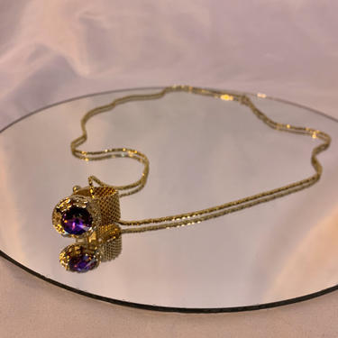 Purple glass cuff link necklace 