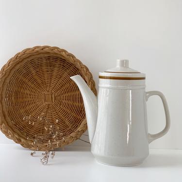 Vintage Old Brook Stoneware Coffee Pot, Speckled Off-White Teapot, Old Brook Collection, Farmhouse Kitchen 