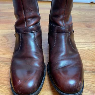 60s 70s Men’s leather beetle boots~ side zipper burgundy brown mahogany color 1970’s stylish ankle boots~ Florsheim size 10 C 
