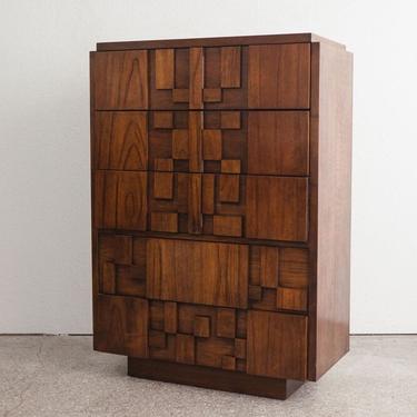 Free and Insured Shipping Within US - Paul Evans for Lane Brutalist Mid Century Modern 5 Drawer Dresser Solid Walnut 