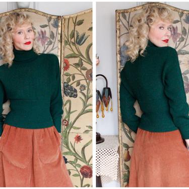 1970s Sweater // I.Magnin Dark Green Wool Sweater // vintage 70s designer sweater 