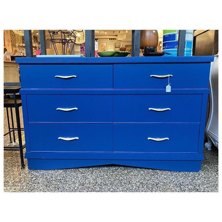 Six drawers navy blue (low) painted chest. 53” long / 19” deep / 33.5” height 