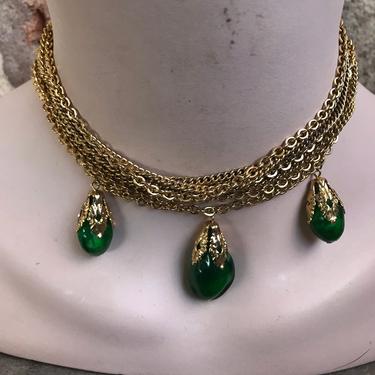 1960s Multichain Green Drop Necklace