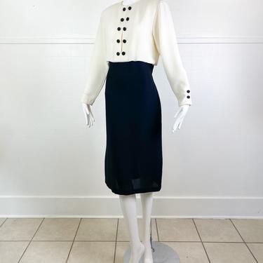1980s Umbra Ivory and Black Dress / Medium 