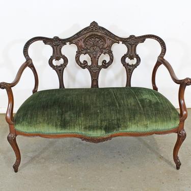 Antique French Carved Wood Settee Bench circa late 1800s 
