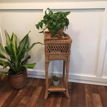 Two Tier Plant Stand Mid Century Plant Rack wicker basket Mid-Century Vintage, 1970s Sun Room, Metal Stand, Indoor Plant Stand 