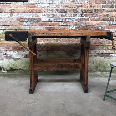 Industrial Antique Carpenters Workbench Rustic Console Table 