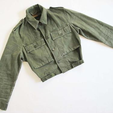 Vintage 1950s Dutch Military Jacket Small - HBT Herringbone Twill Cropped Army Green Jacket - KL Neirynck Holvoet 