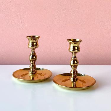 Pair of Brass Candle Holders with Wide Basin 