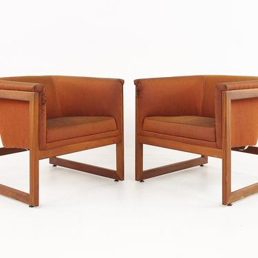 Milo Baughman Style Mid Century Monarch Cube Lounge Chairs - A Pair - mcm 