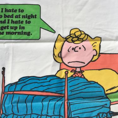 Vintage 70's Peanuts Night Owl Sally Pillowcase, 1971 Sally Brown, I Hate To Go To Bed, I Hate To Get Up In The Morning 
