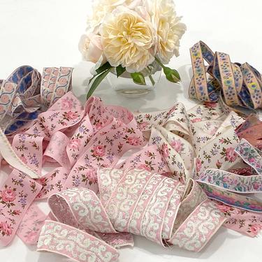 Large Lot of Vintage and Antique Ribbon in Pastel Shades of Pink Yellow and Blue 