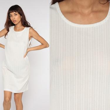 Mod Mini Dress Semi-Sheer White Dress 60s Shift Sleeveless Dress 70s Vintage Twiggy Plain 1970s Dress Minidress Simple Basic Small S 