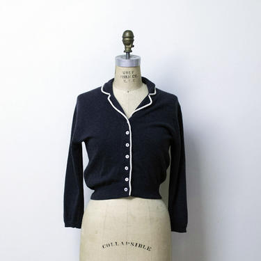 1950s Gray Cashmere Cardigan / 50s Two Tone Ballantyne Sweater 