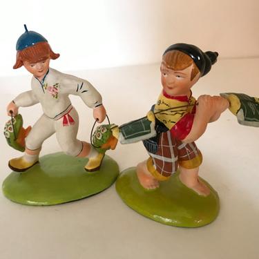 Vintage Pair Figurines Portuguese Clay Portugal Folk Art- 1960's 