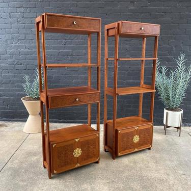 Pair of Mid-Century Modern Walnut Bookshelves with Brass Accents c.1960’s 