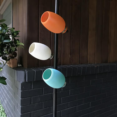 Mid-Century Triennial Rotoflex style Pole Lamp Colored Beehive Cones Shades Tension French Lightolier Vintage Retro Atomic Articulate Modern 